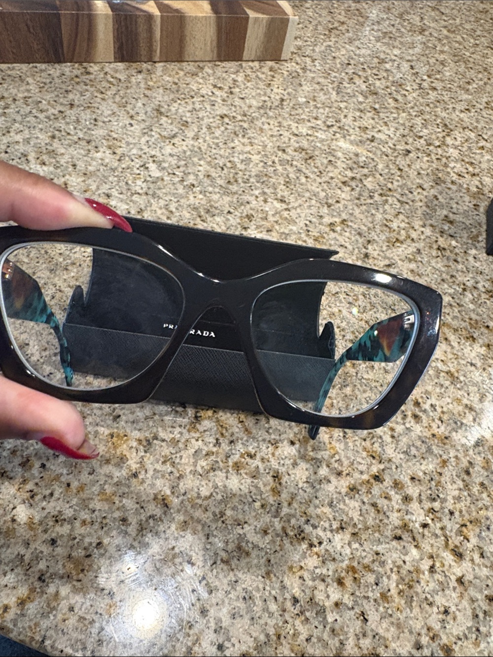 Prada Black Cat-Eye Glasses with Tortoiseshell Temples (will have to change R/X)